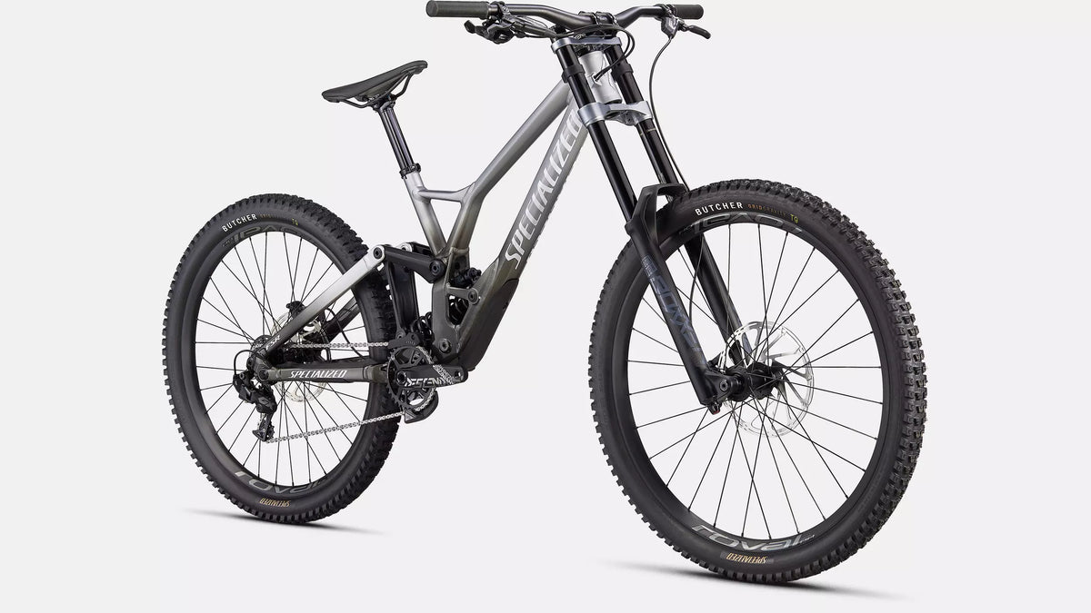 2022 Specialized Demo Expert 29" / 27.5" Aluminum Mountain Bike - S3, GLOSS SILVER DUST / CHARCOAL TINT GRAVITY FADE / WHITE W/ RED GHOST PEARL / FLO RED