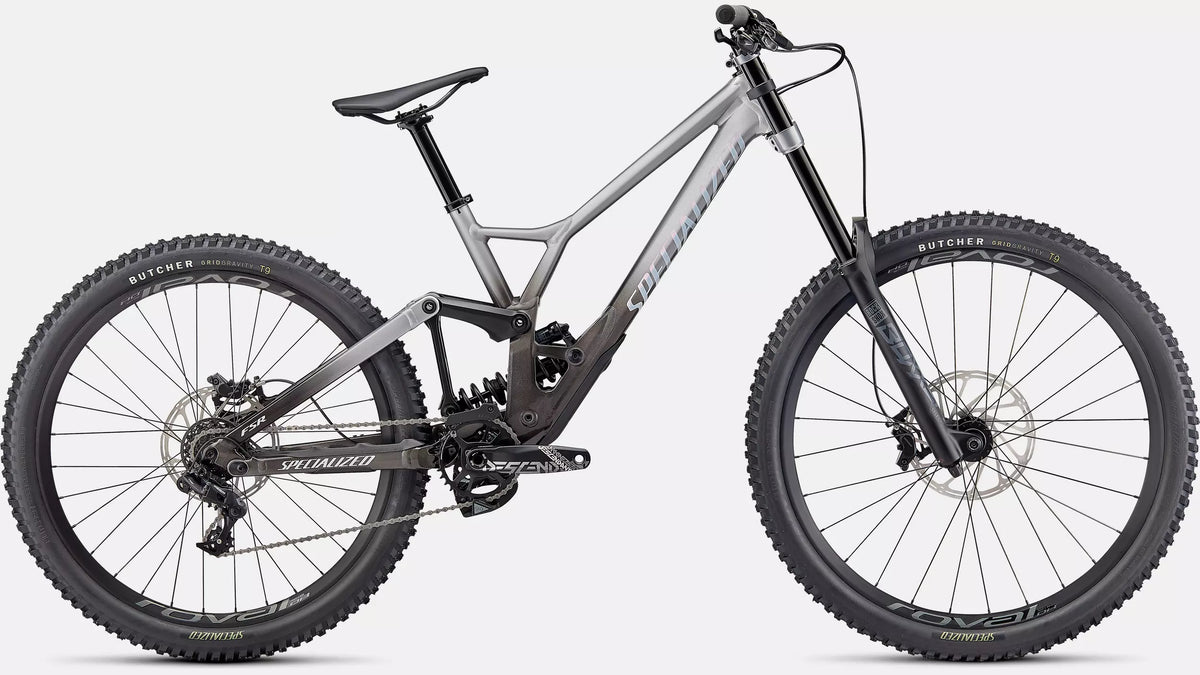 2022 Specialized Demo Expert 29" / 27.5" Aluminum Mountain Bike - S3, GLOSS SILVER DUST / CHARCOAL TINT GRAVITY FADE / WHITE W/ RED GHOST PEARL / FLO RED